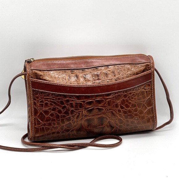 Brahmin Handbags - BRAHMIN Vintage Alligator Crossbody Bag Womens Brown Leather Embossed Crocodile